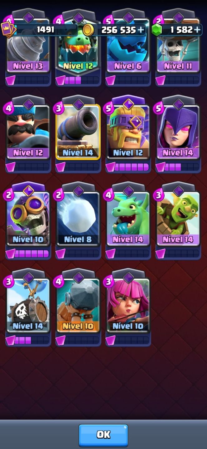 Conta de Clash Royale bem upada, várias cartas level alto