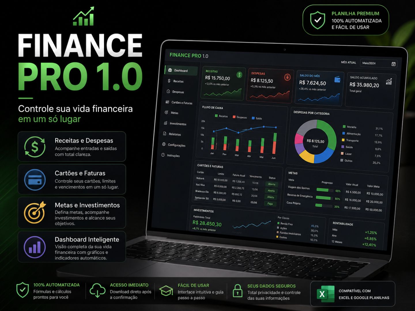 FINANCE PRO 1.0 | PLANILHA DE CONTROLE FINANCEIRO
