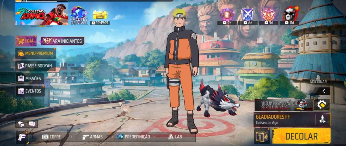 Free Fire Naruto + Emote de Transformação + Troca de Nick | Nível 26