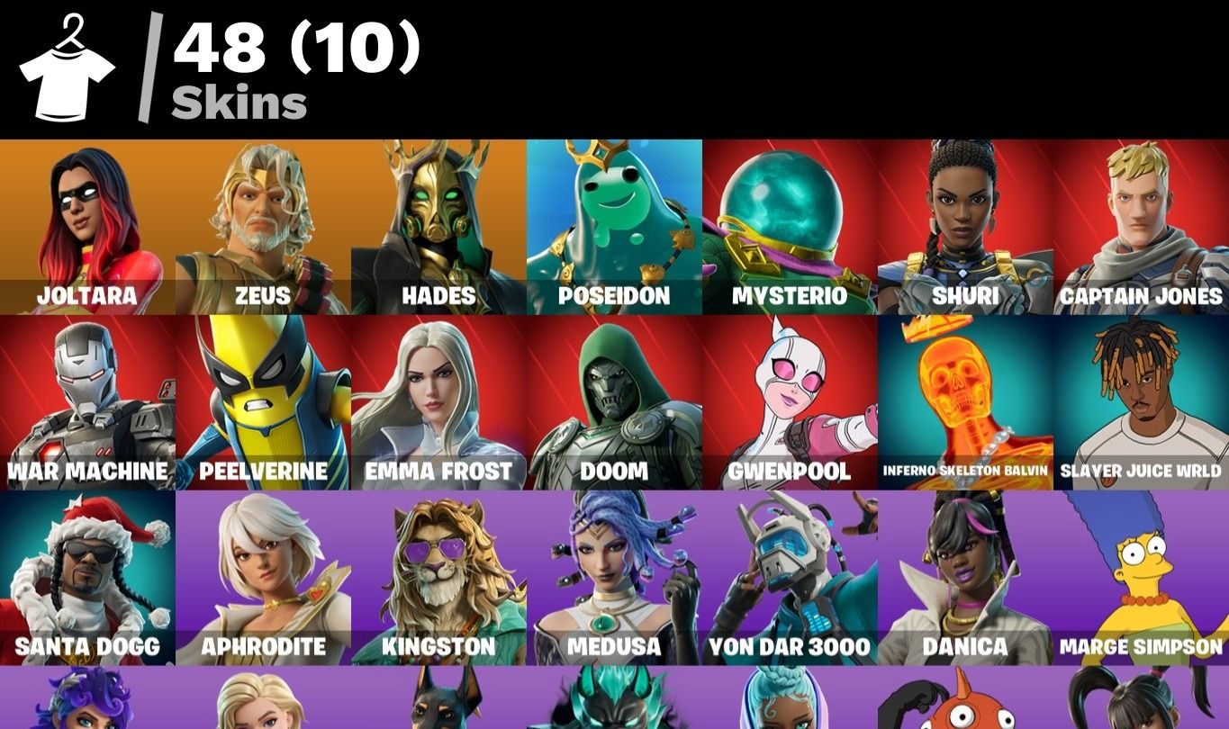 Conta Fortnite 48 SKINS/JOLTARA /EMMA FROST /GWENPOOL/HOMMER SIMPSON/ XBOX E PC