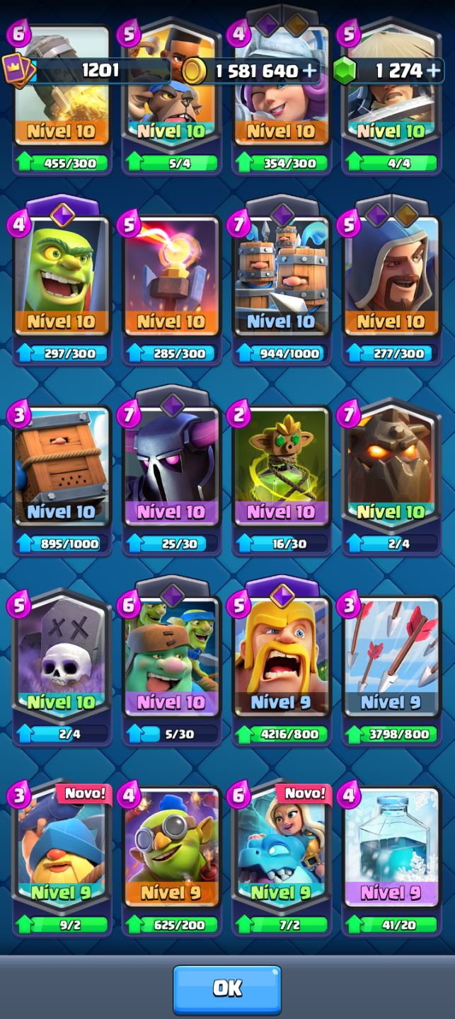 Conta de clash royale bastante upada, todas as cartas!!