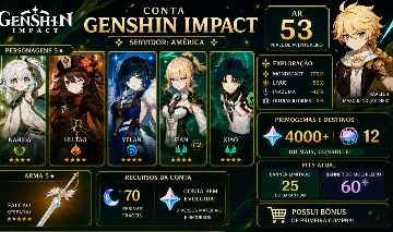 GARANTIDO PITY 30 4,5K GEMAS HU TAO NAHIDA XIAO YELAN FALCAO PETS(+)