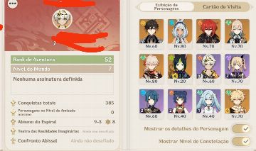 CONTA GENSHIN - OTIMA PARA FARM DE GEMAS - AR 52 - 6 PERSOGENS T5