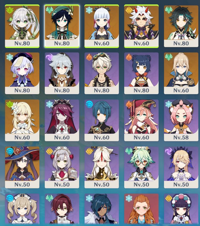 Xiao + nahida + ayaka + arataki itto + venti + qiqi + jean + mona