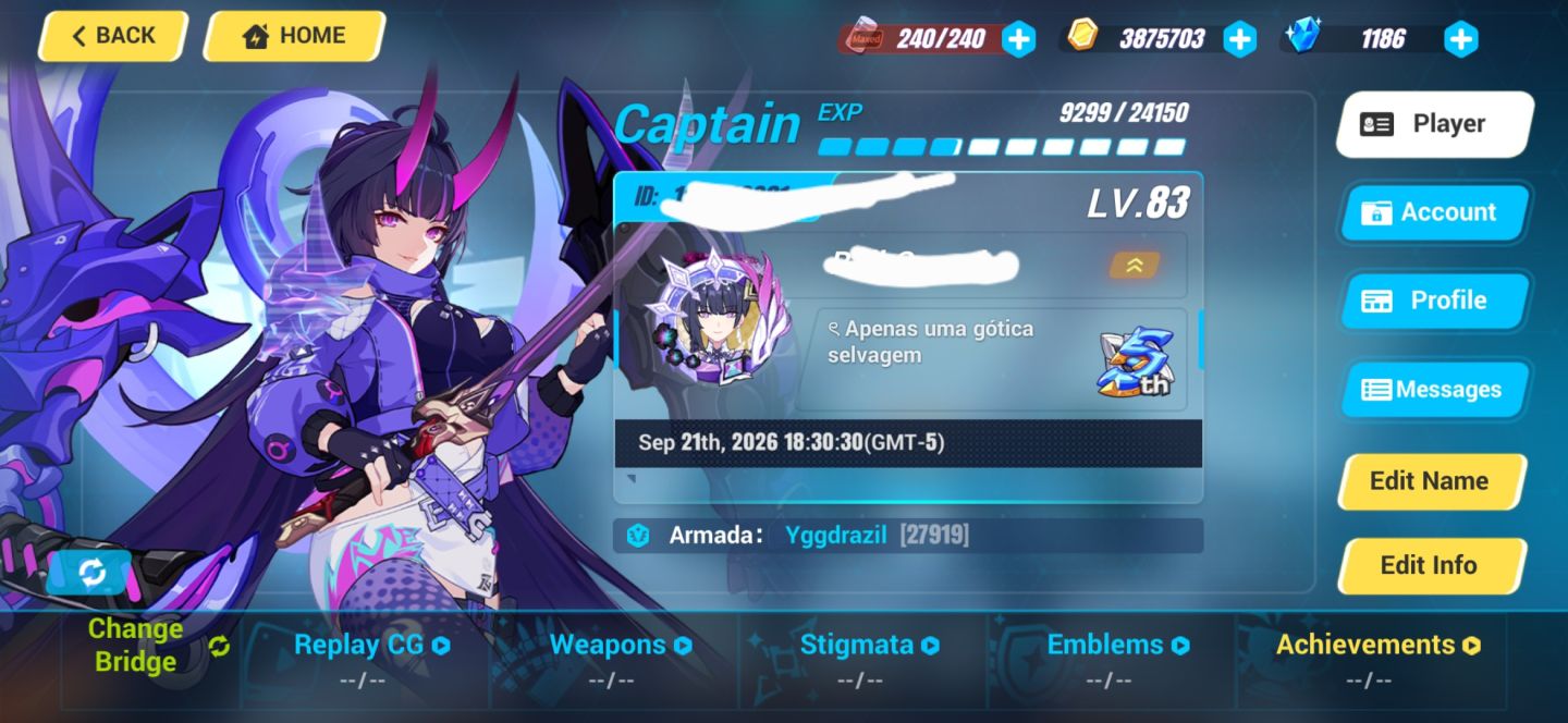 Conta honkai nível 83