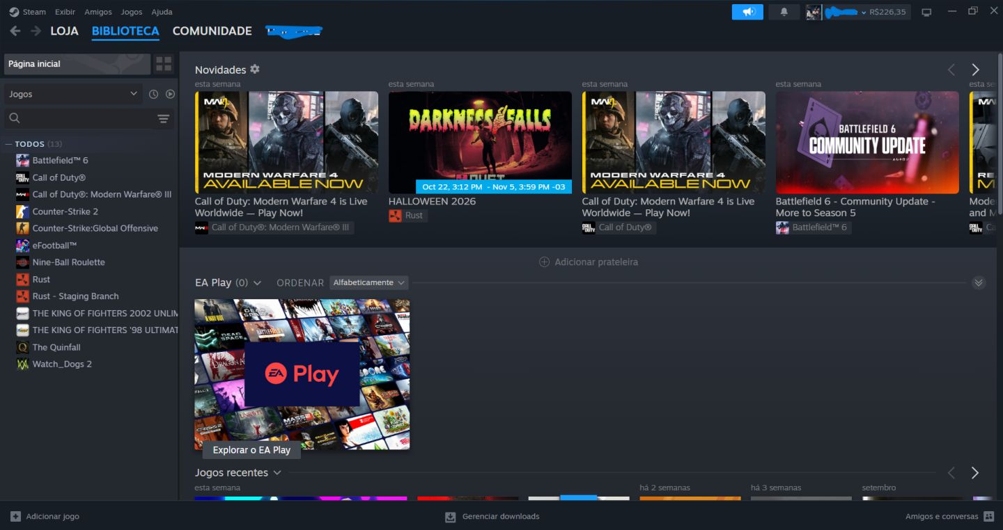 Conta Steam 226 de Saldo. Nivel 13