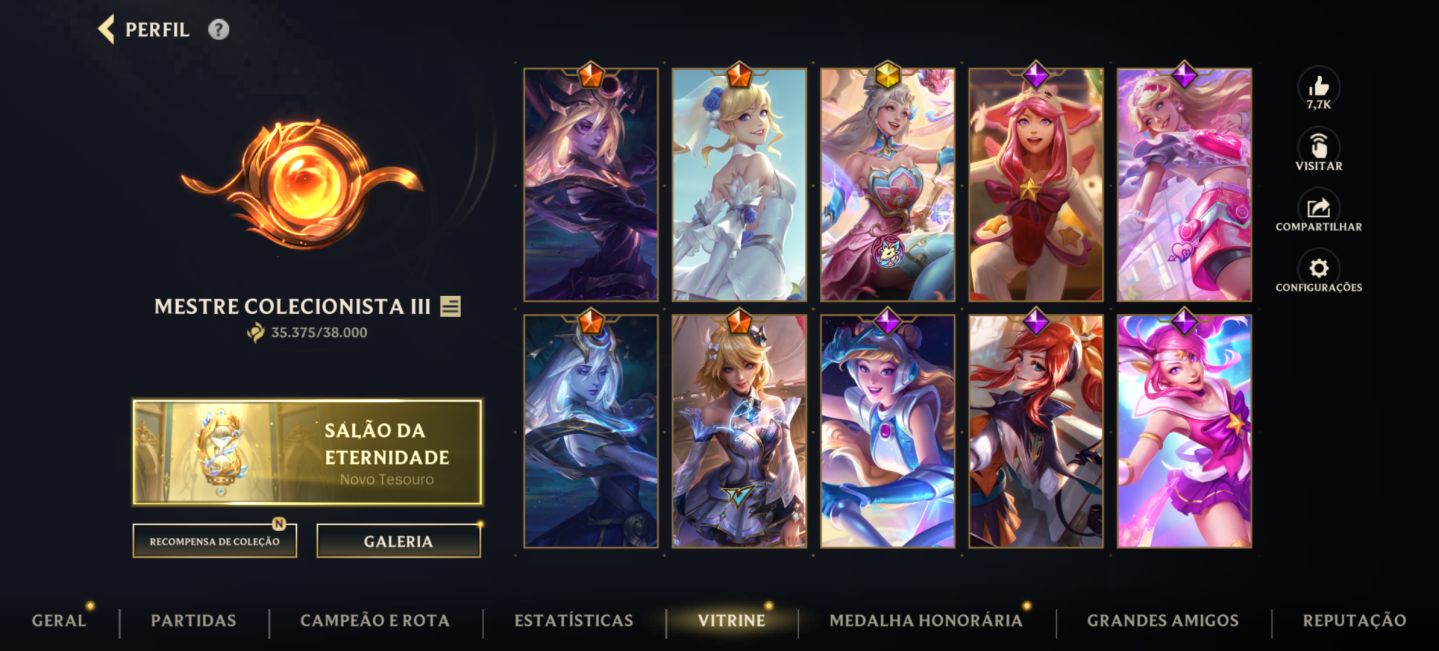 Conta wild Rift focada em mid/sup com grande coleção da campeã Lux