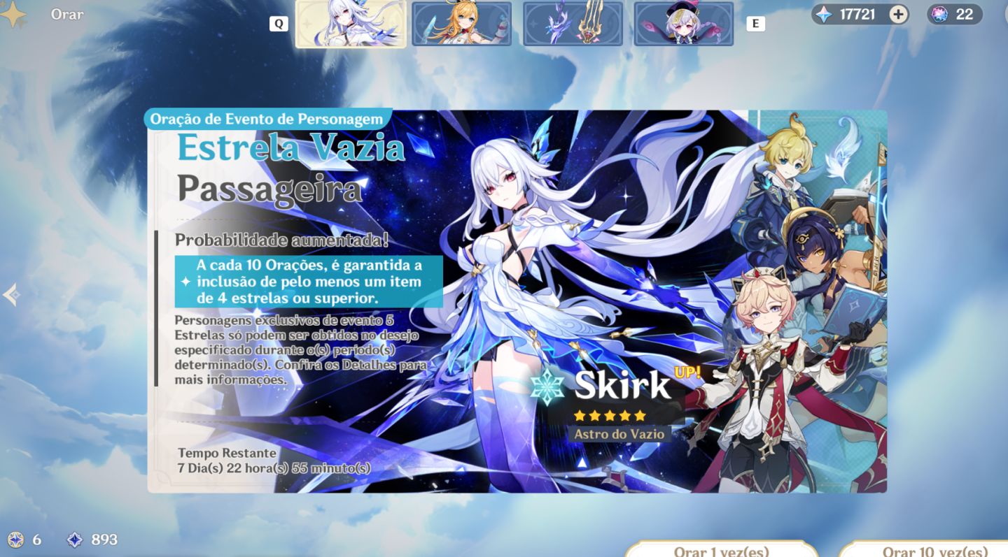 CONTA GENSHIN IMPACT ODETTE, SKIRK, FLINS, MIZUKI C2 VENTI + 132 TIROS + BENÇÃO