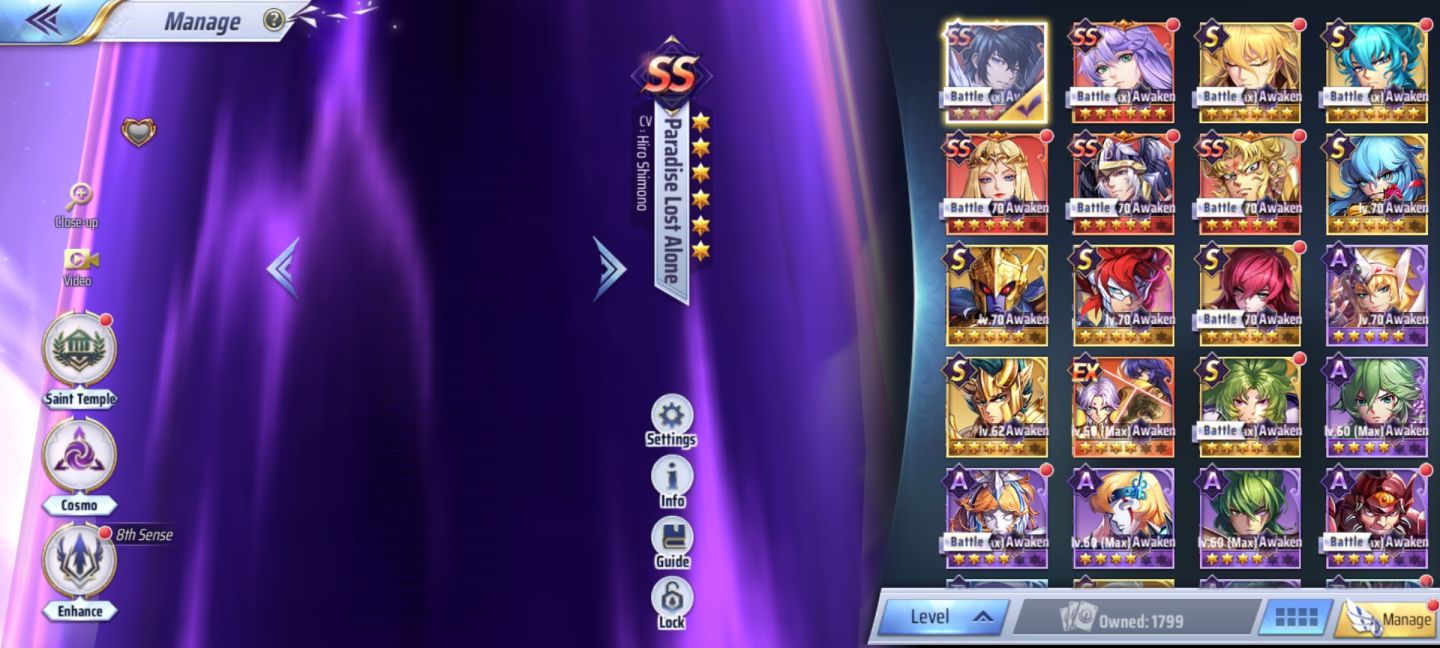 Conta saint seiya awakening servidor 150