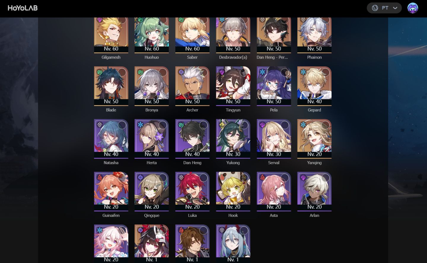 Duas contas Mid Games no Honkai! Preço negocial em ambas