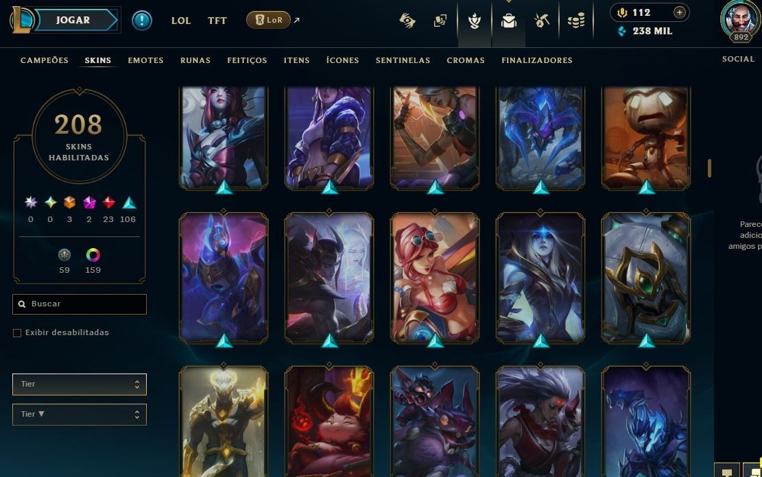 CONTA COM MUITAS SKINS ELO GOLD