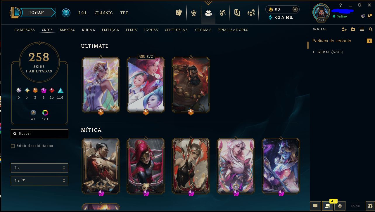 Conta LoL Diamante 1 | Mestre+ desde 2020 | Dono Único + Dados de Criação