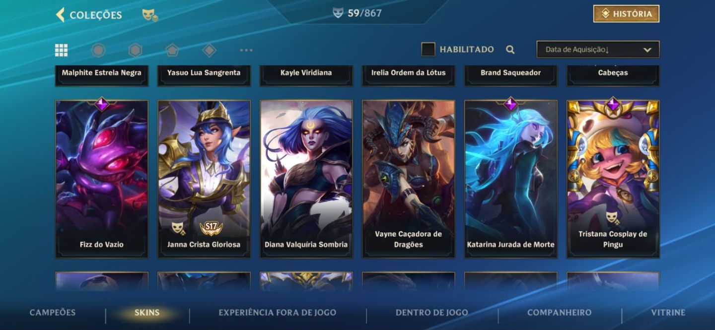 CONTA MESTRE - 53% WR / SKINS LENDÁRIAS E CAMPEOES(65 SKINS E 90 CAMPEOES)