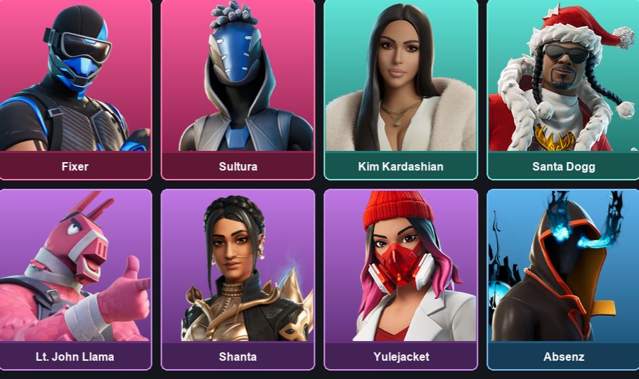 Conta 14 Skins - FIXER - SULTURA - KIM KARDASHIAN - SANTA DOGG - BLUE VIPER
