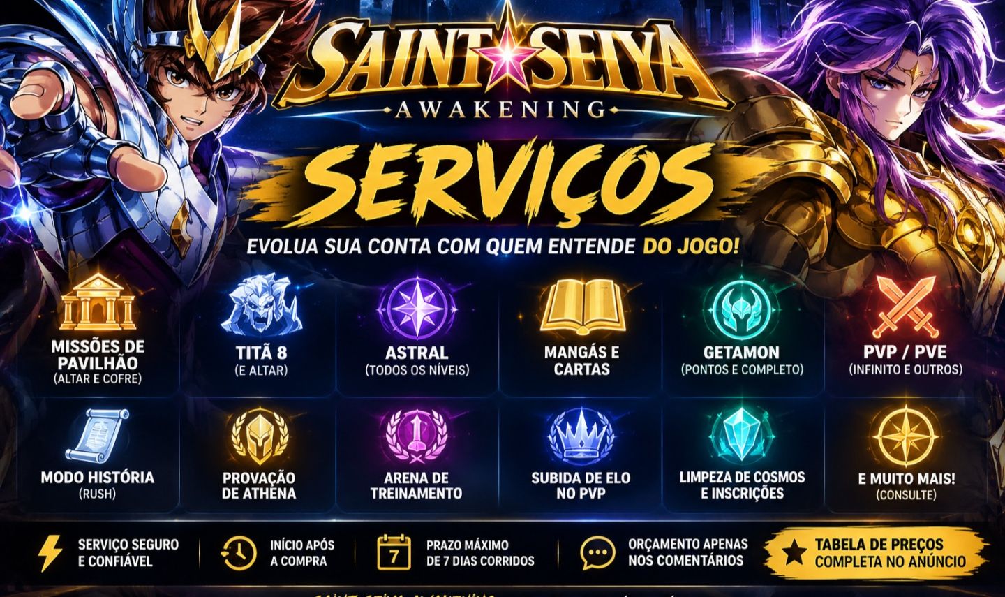Saint Seiya Awakening | Serviços, Farm, Astral, Titã 8, PvP e PvE