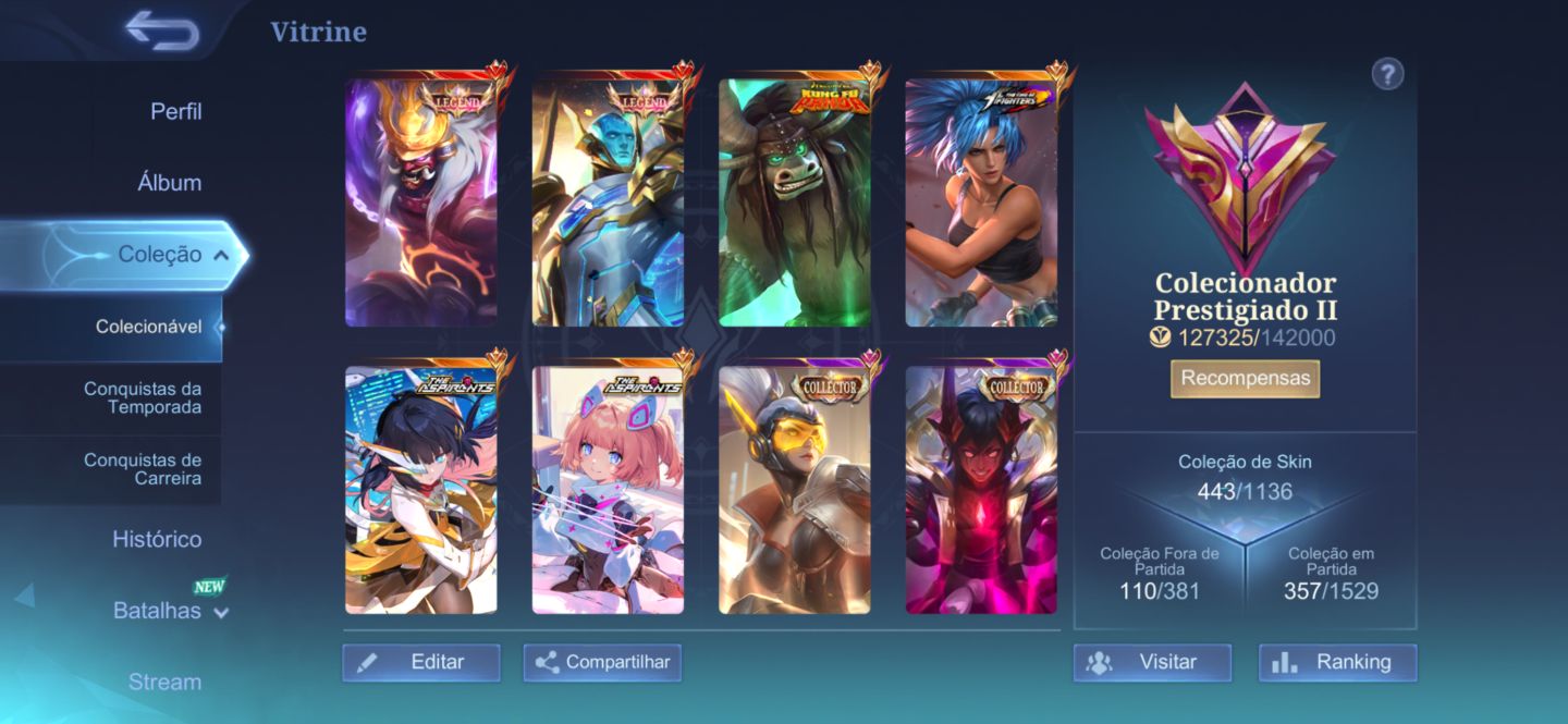 CONTA DE ELITE MOBILE LEGENDS TIER COLECIONADOR PRESTIGIADO II