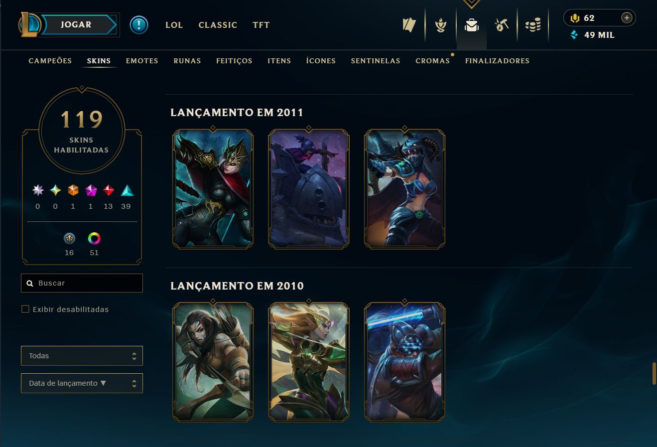 Conta lol lvl 176 - platina 4 (SOLOQ)