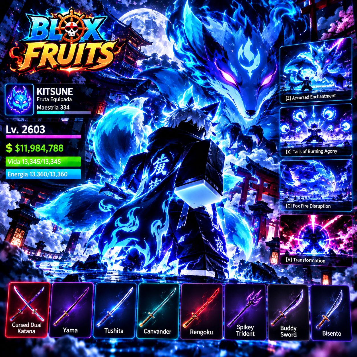 CONTA BLOX FRUITS | KITSUNE FULL LVL 2603 | YAMA + TUSHITA + CDK