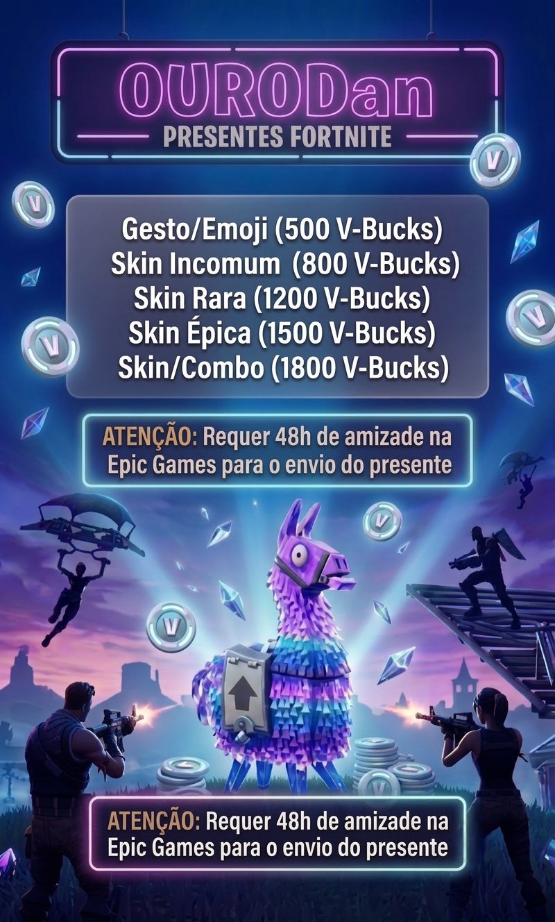 V-bucks Fortnite 50% de Desconto!