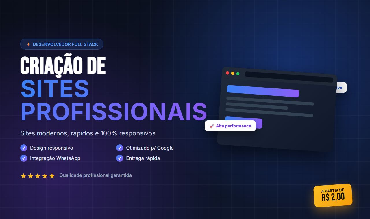 CRIAÇÃO DE SITES PROFISSIONAIS | LANDING PAGES E DESENVOLVIMENTO WEB (80% OFF)