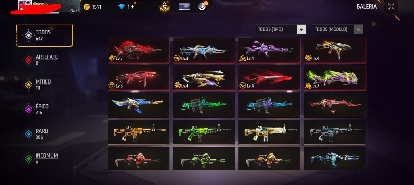 Conta free Fire (750 peitoral) quase prime 8