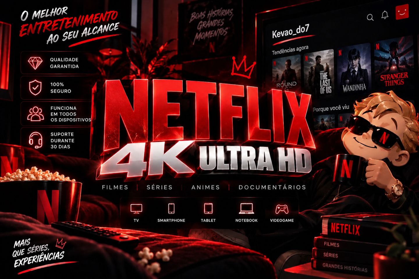 Netflix 4K Ultra HD | 30 Dias | Tela PIN | Suporte 30 Dias | Todos Dispositivos