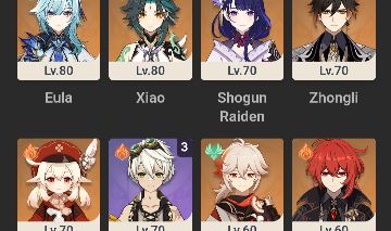 Conta antiga de genshin com Zomgli, Kazuha, Xiao e muito mais
