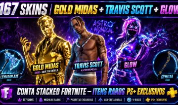 CONTA STACKED FORTNITE | TRAVIS SCOTT + Glow + Leviatan axe | 167 SKINS