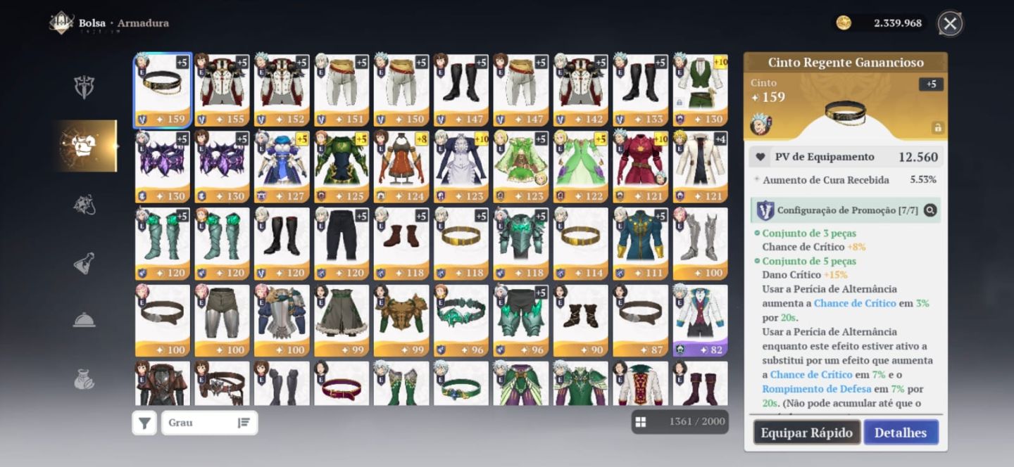 Conta end game 7ds origins 125k de poder Ban P5, Meliodas, Escanor, Elizabeth...