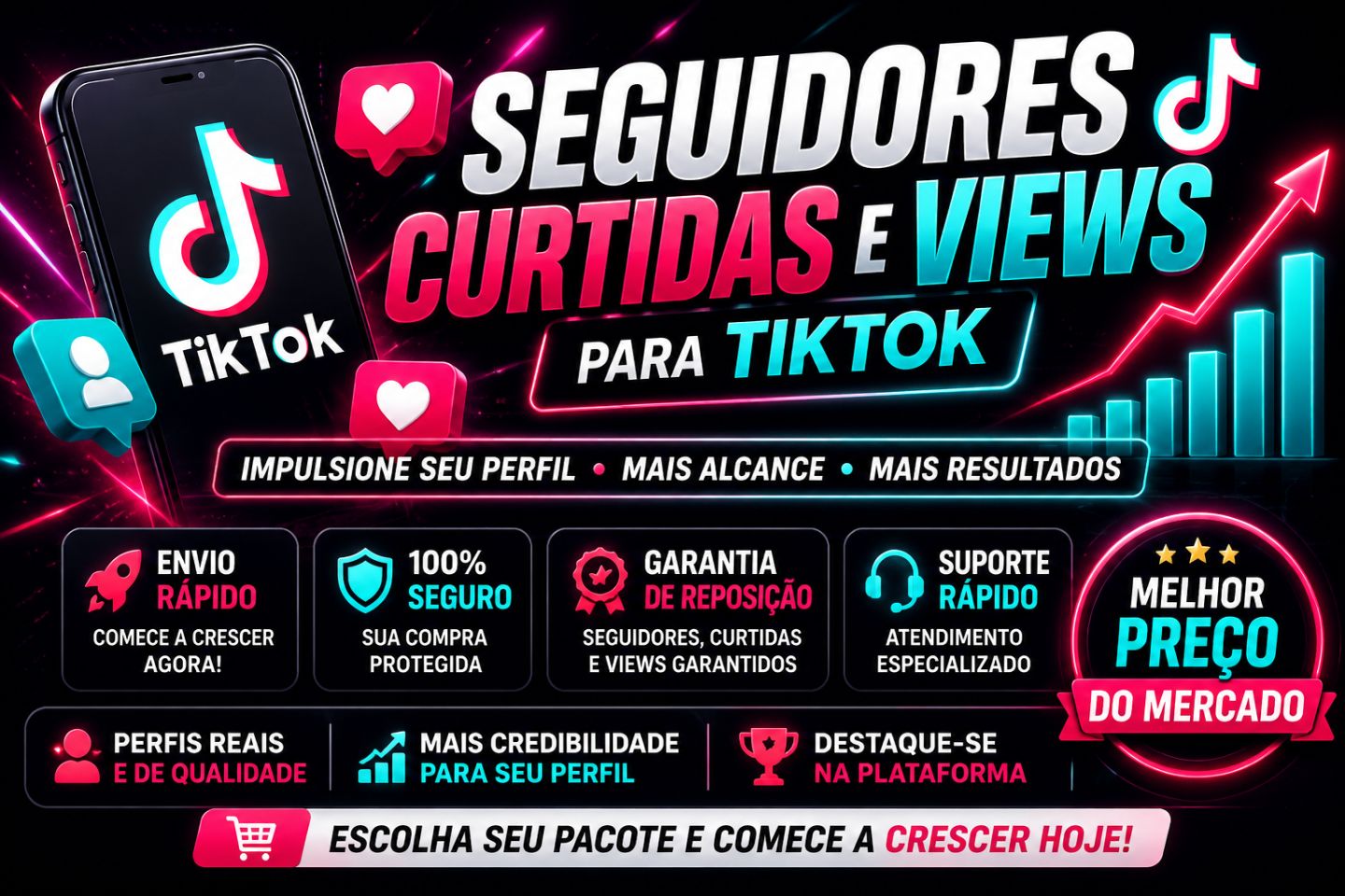 MAIS BARATO! SEGUIDORES TIKTOK - CURTIDAS - VISUALIZAÇÕES - MENOR PREÇO