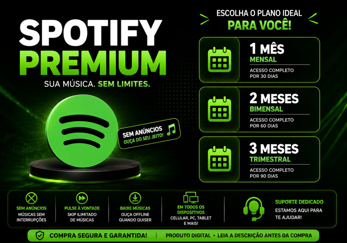 Conta Spotify Premium (SOMENTE SUA) | Mensal, bimensal e trimensal
