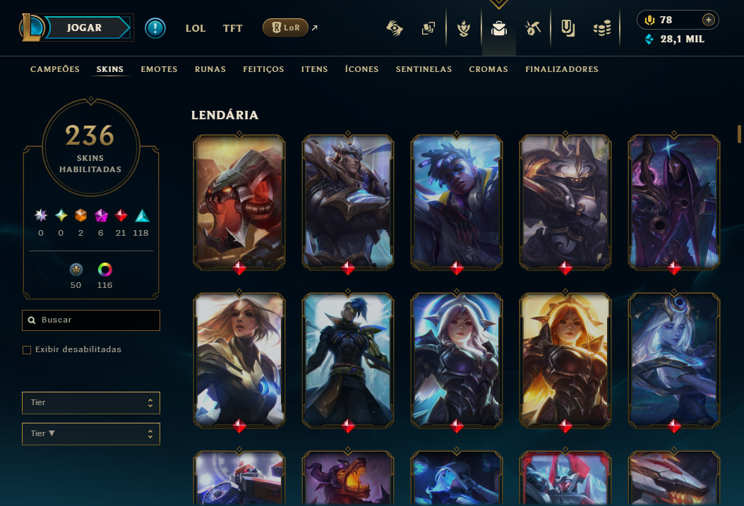 Conta LoL Unranked Nível 564 - 249 skins - Todos Campeões