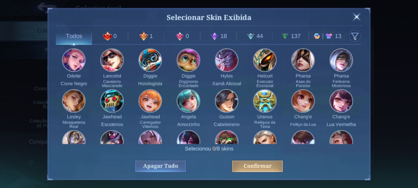 Conta de mobile legends com muitas skins