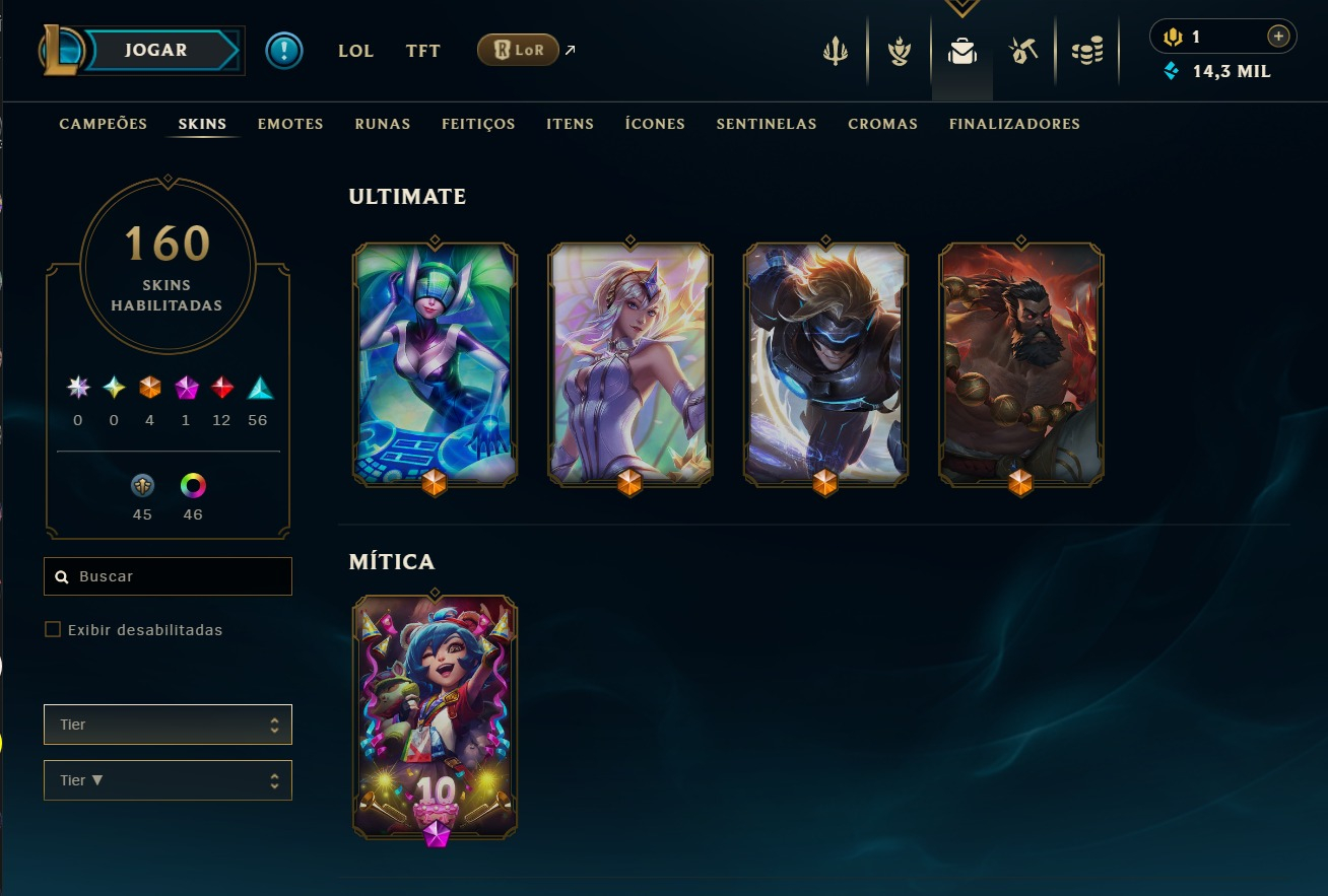 League of legends account mais de ( 160) skins 3 reembolsos mmr platina