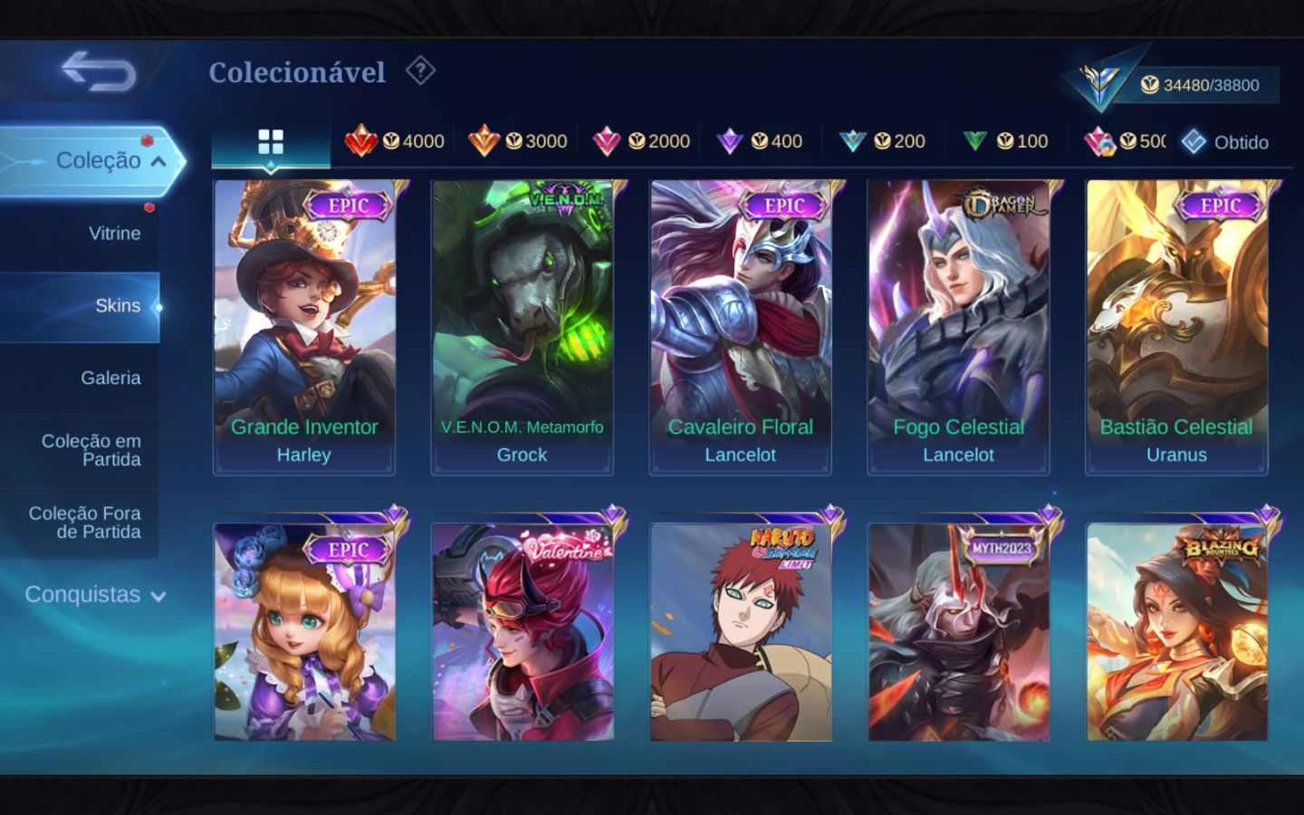 Conta Mobile Legends | 169 Skins + Gaara Naruto + Collector | Skins na descrição