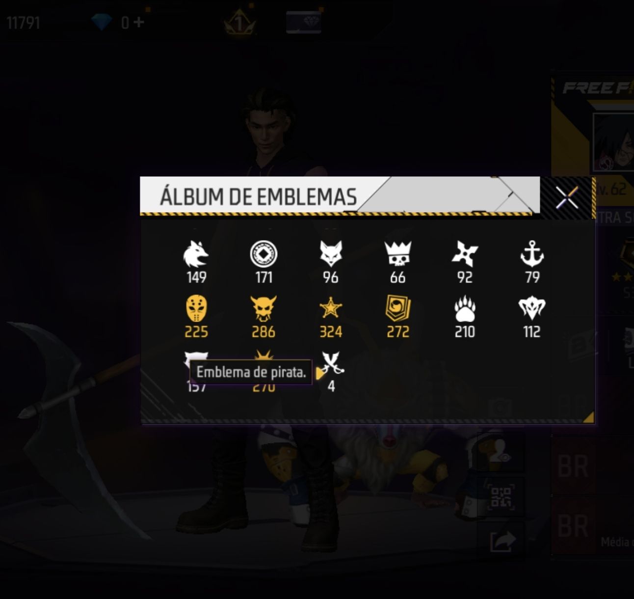 Conta antiga de free fire com algumas skins raras de incubadora e passe