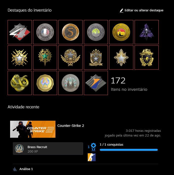 CONTA CS 2 PARA MAIN - 16 MEDALHAS - RANK VERMELHO SEASON 4 + VÁRIOS JOGOS CAROS
