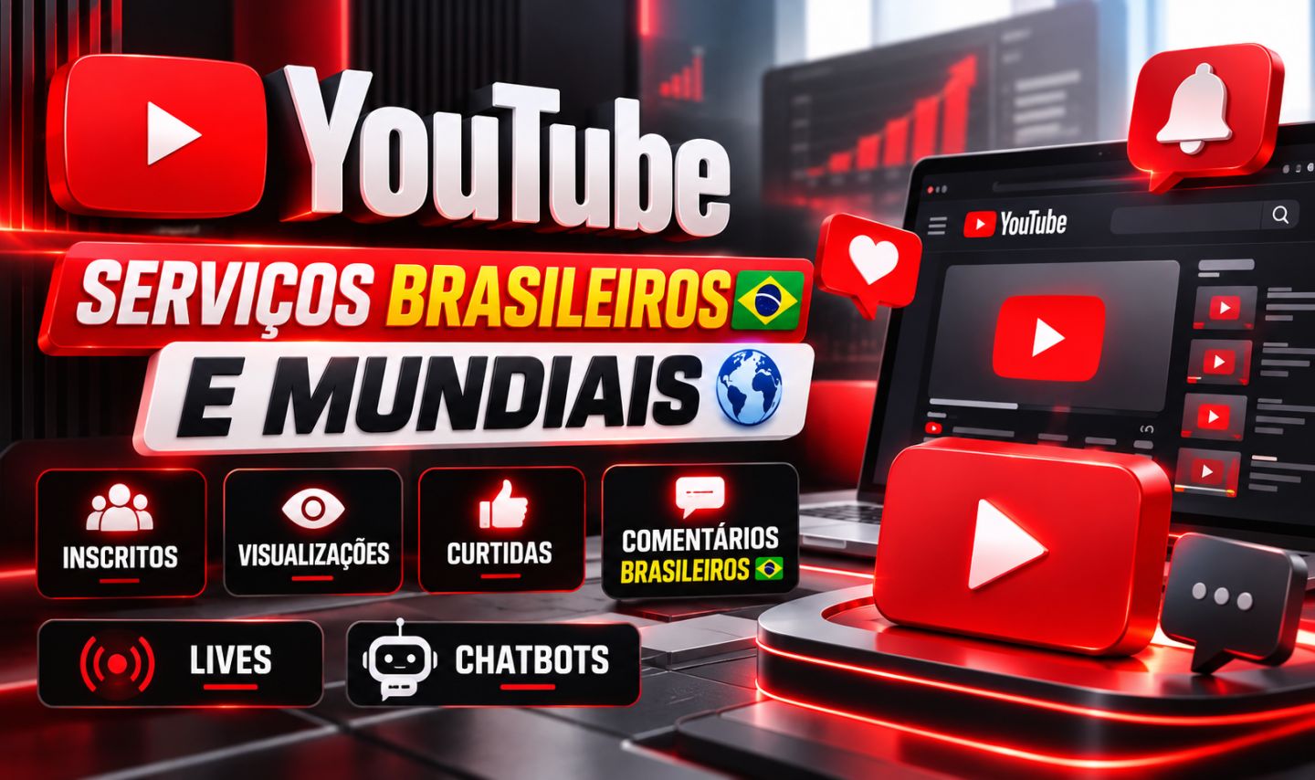 YouTube Inscritos, Views, Curtidas, Comentários e Serviços para Lives