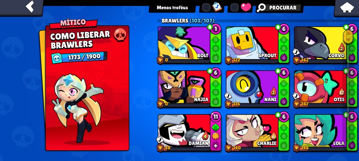 CONTA BRAWL STARS 103/104 BRAWLERS