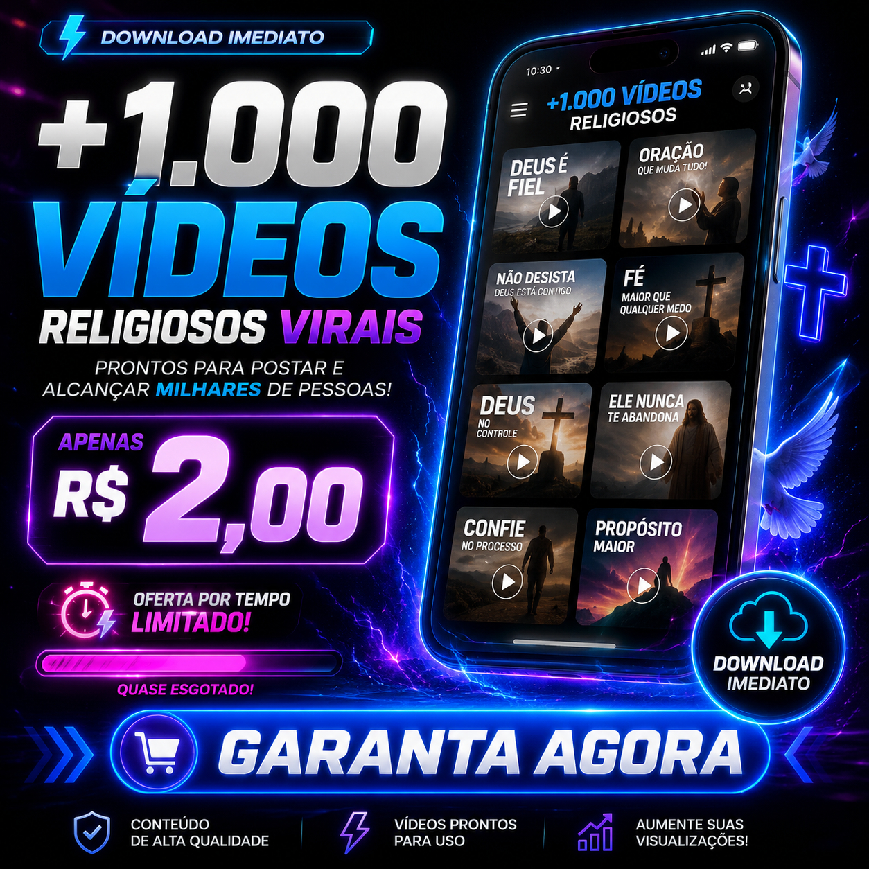 PACK 1.000+ VÍDEOS RELIGIOSOS CORTES VIRAIS ENTREGA AUTOMÁTICA MELHOR PREÇO