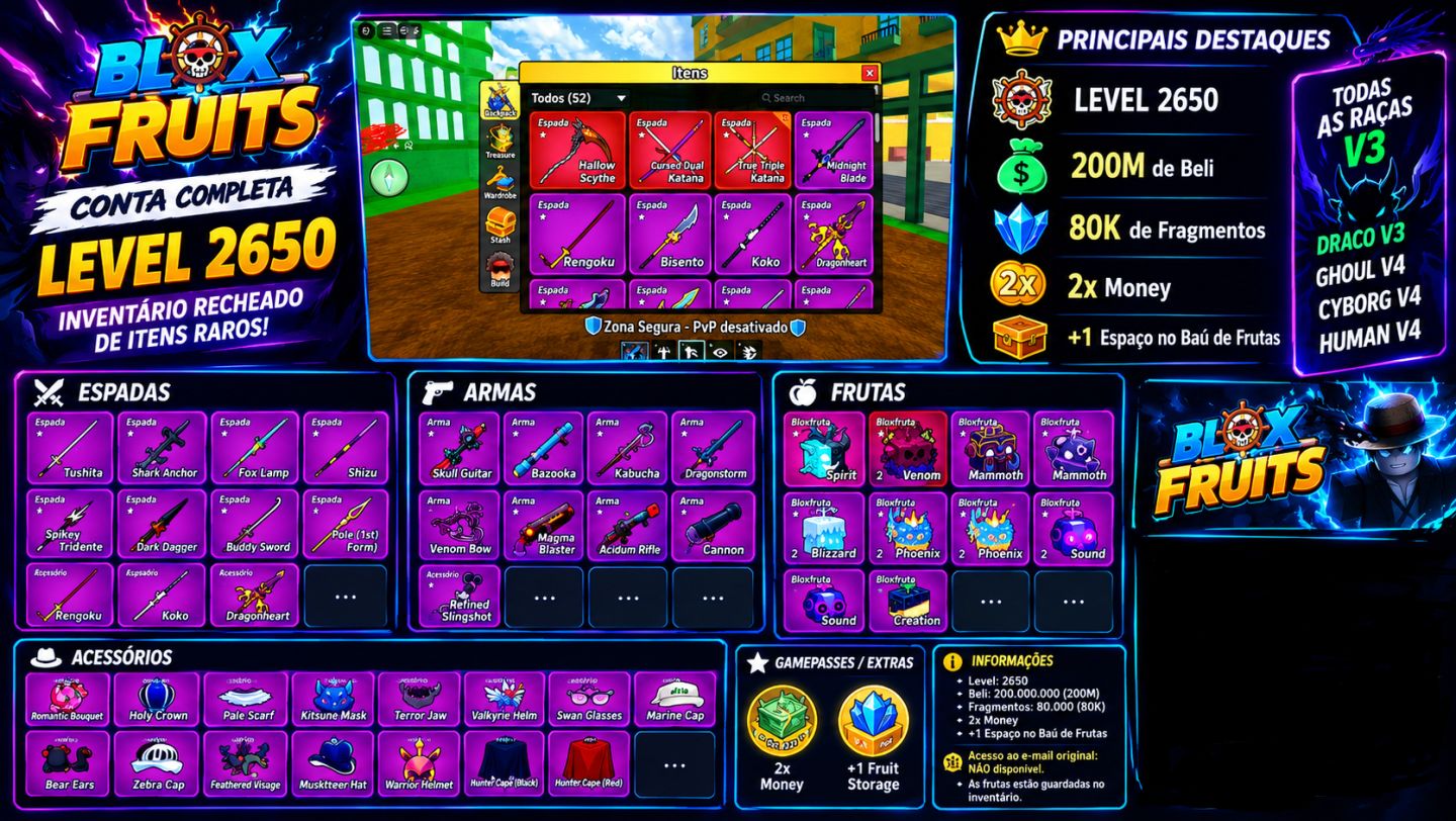 Blox Fruits Lv. 2650 | 200M Beli | 80K Frags | 2x Money | CDK + TTK