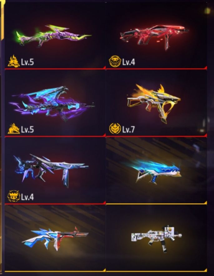 CONTAS FREE FIRE ANTIGA COM 4 ARMAS EVOLUTIVA+ 5 PUNHO+770 PEITORAL+SOMBRA ROXA