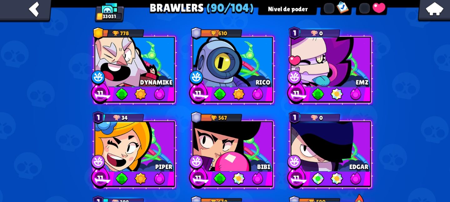CONTA BRAWL STARS 90 BRAWLERS