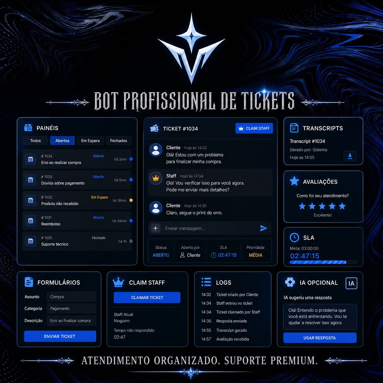 Roxtzy Tickets Premium | Bot de Tickets Discord | IA + Painel + Logs