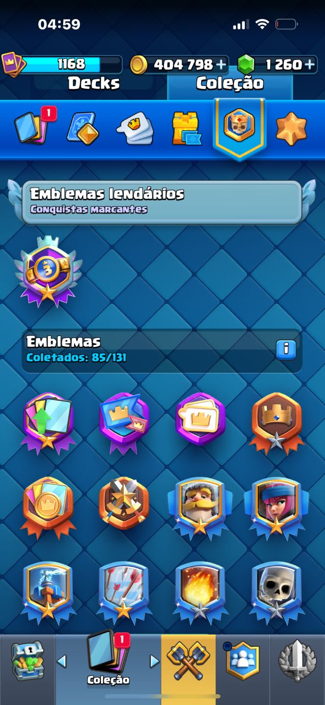 Conta De Clash Royale 7.2K | 1.260 Gemas | 404K Gold | Mestre I | 117/122 Cartas