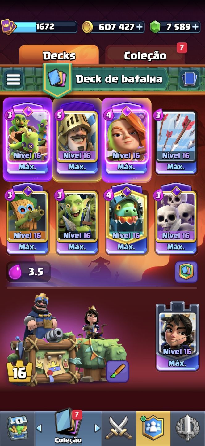 Conta CRL Nível 16 Máx | 7.500 Gemas | Todas as Cartas | Conta Raríssima
