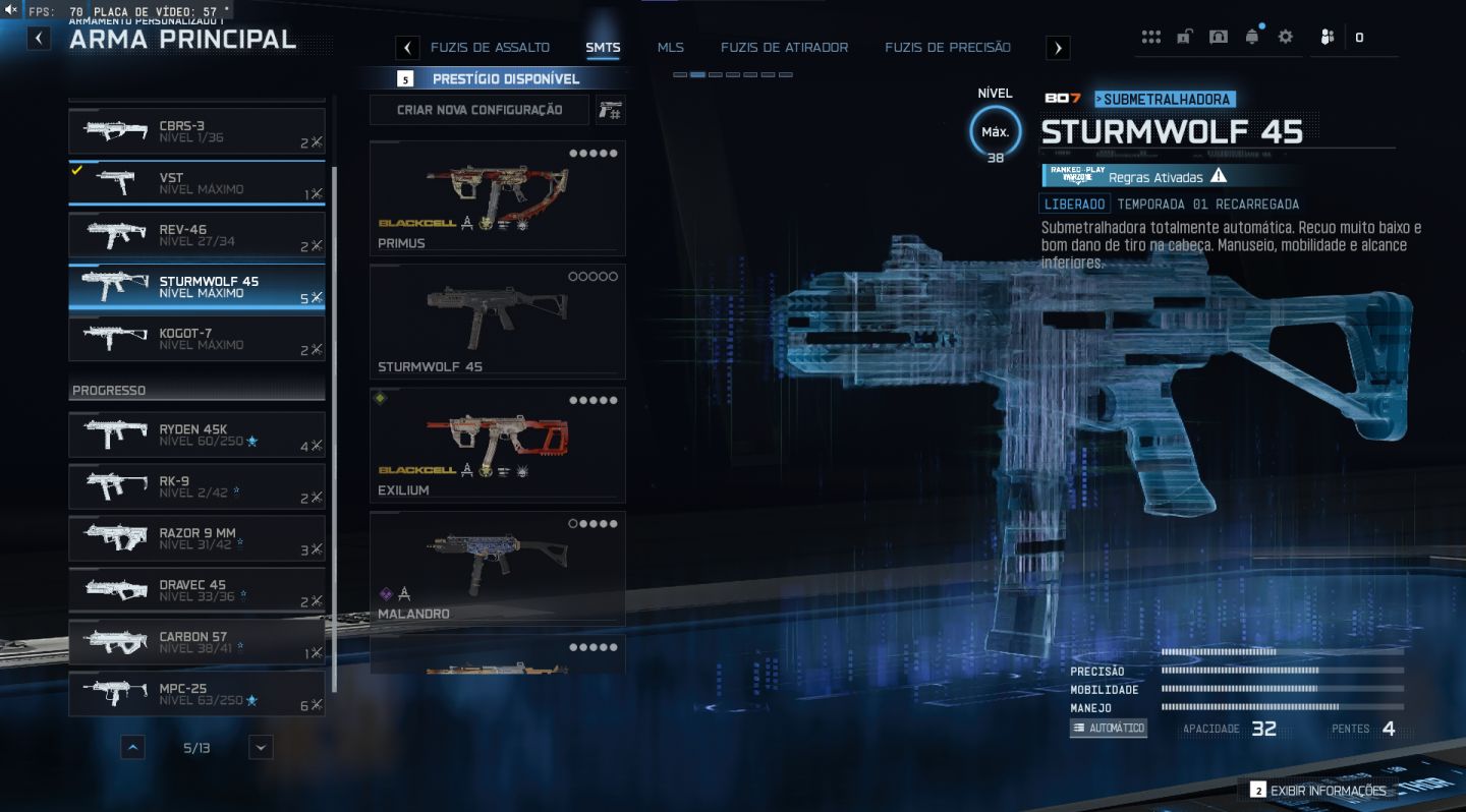 Conta Warzone Prestigio master iridescente