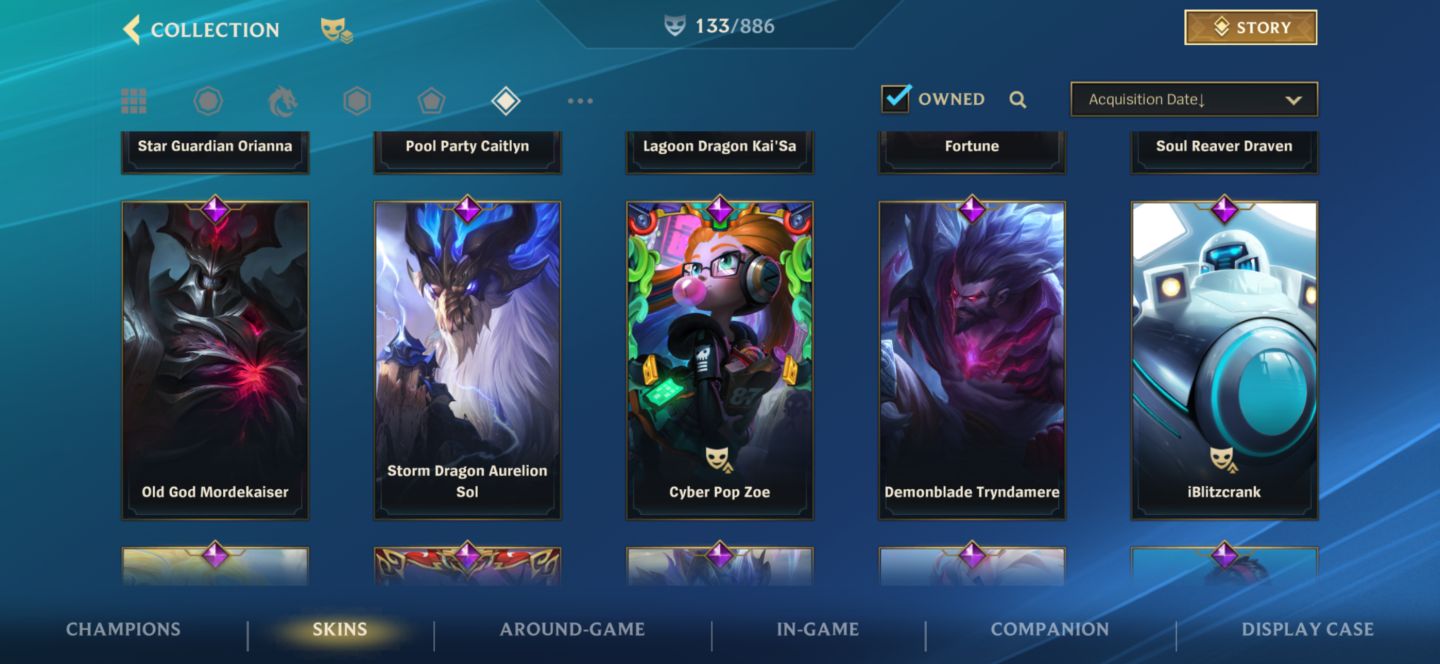 Conta lv164, grão mestre c 133 SKINS.