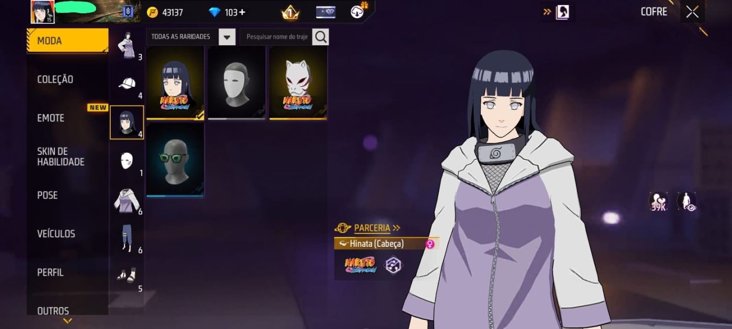 CONTA FF COMPLETA NV 15 - PARCERIA NARUTO (HINATA) + MP40 RAINHA DO T.R.A + M188