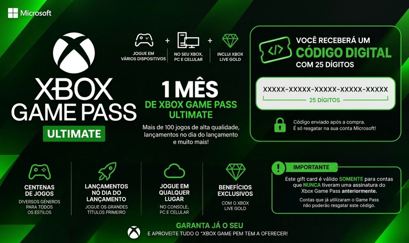 (CODIGO 25 DIGITO) GIFTCARD XBOX GAMEPASS 1 MES